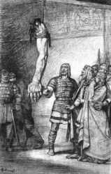Beowulf displays Grendel\'s arm in Heorot