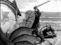 Beowulf & Wiglaf kill a dragon