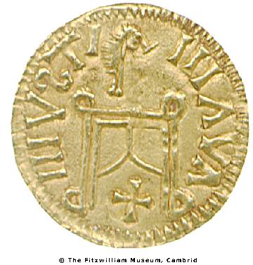 obverse of gold tremissis of uncertain mint in name of King Leovigild of the Visigoths, PG.10962, copyright the Fitzwilliam Museum, Cambridge