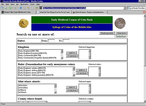 the search screen of the EMC database at the Fitzwilliam Museum, Cambridge