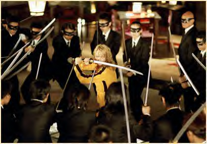 The Bride (Uma Thurman) refuses the gaze in Quentin Tarantino's Kill Bill, Volume I (Miramax 2003)